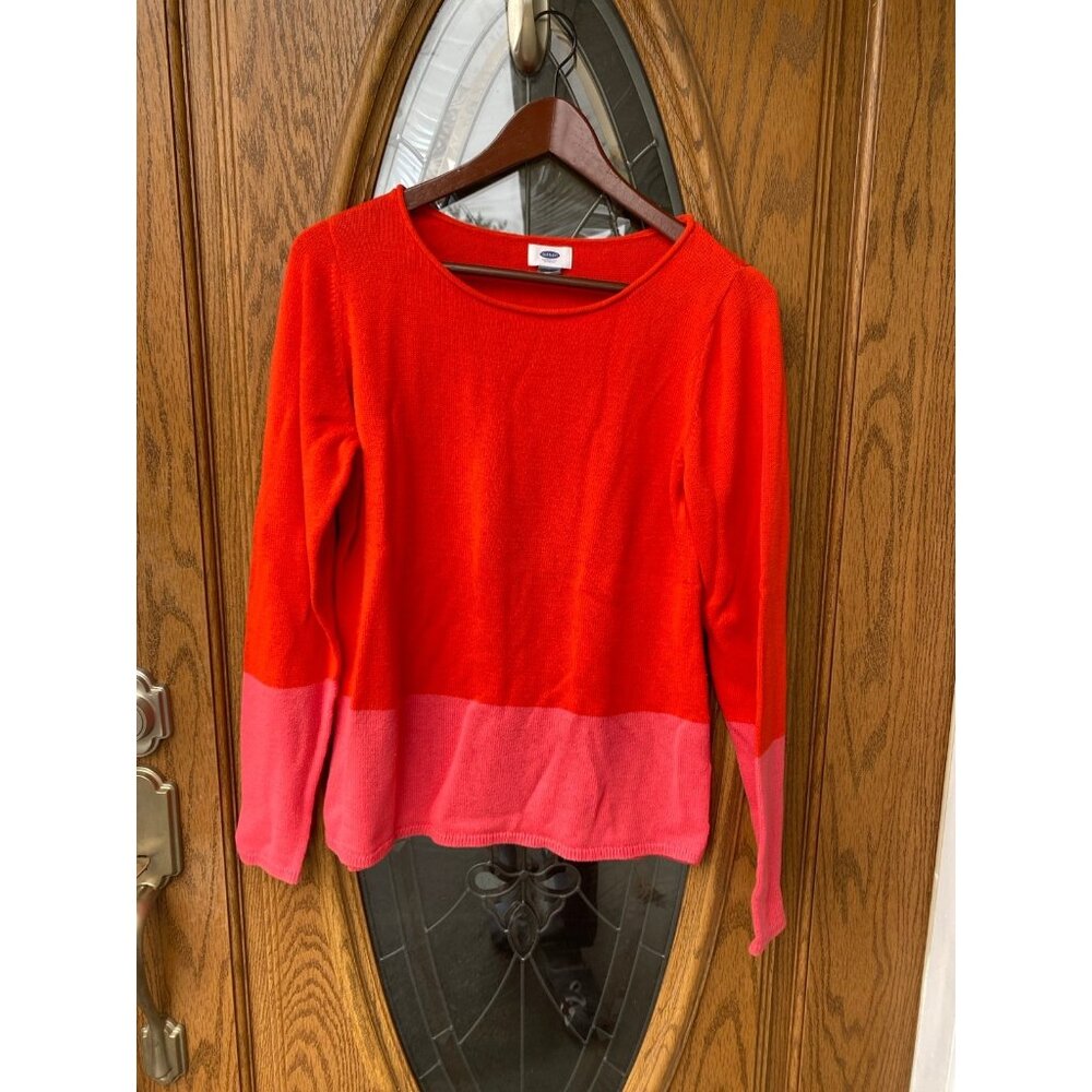 Old Navy Ladies Red Pink Colorblock Lightweight Pullover Sweater Size Large